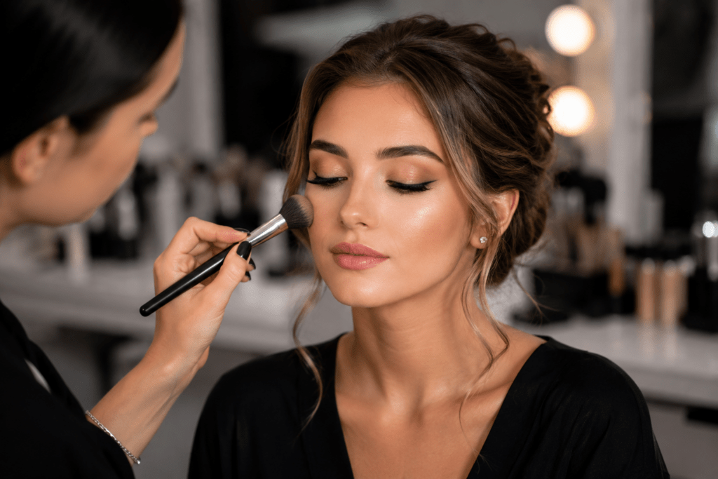 Professional makeup artist applying long-lasting makeup for a flawless beauty look